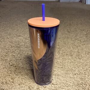 Starbucks Venti Coral and Purple Iridescent Palm Leaf Tumbler